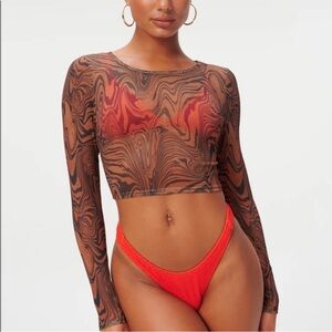 NWT Good American Chai Swirl Mesh Crop Top Swim Cover S